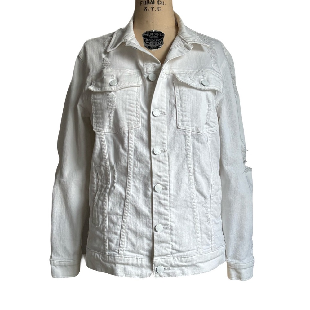 Current/Elliot Women's White Denim Trucker Jacket
